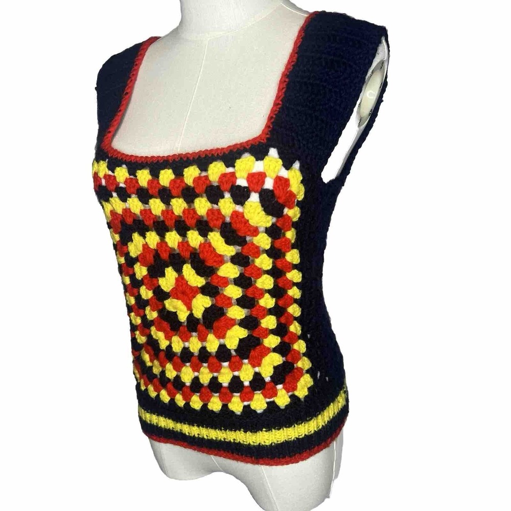 Vintage Granny Square handmade crotched Shirt grandmacore Sz medium Festival‎